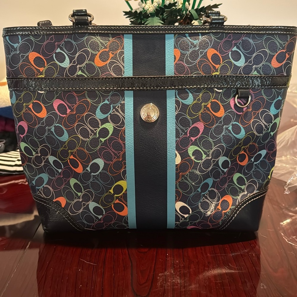 Coach Tote Heritage Chelsea Stripe Navy Multicolor Colorful Tote